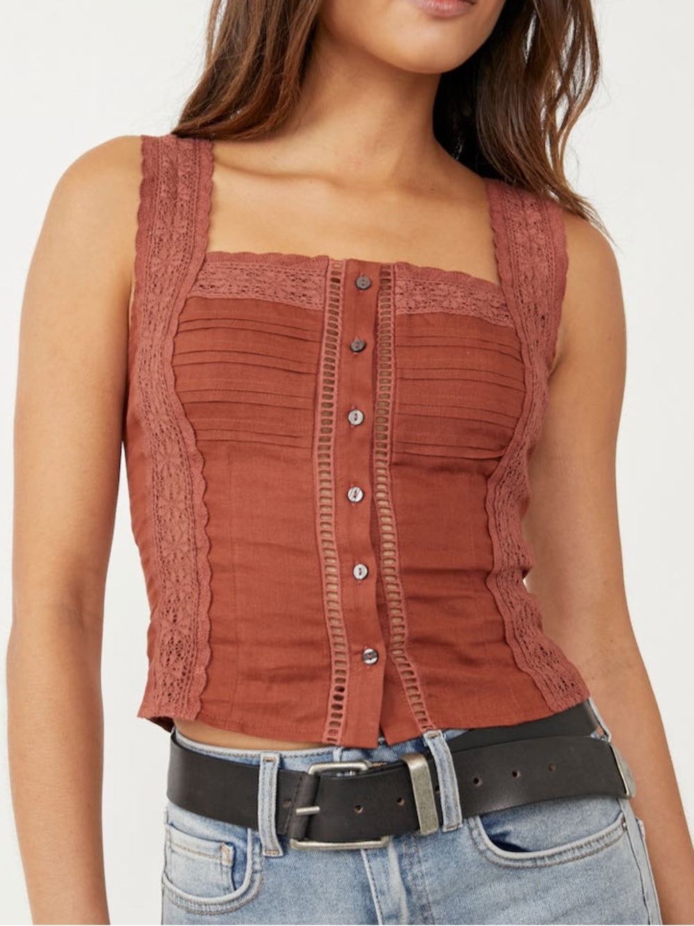 Free People Rust Lace-Trim Tank Top